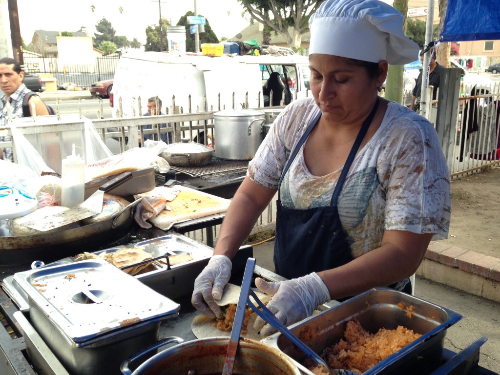 Felipa Mayo cooks tacos each weekend outside her home on Compton Boulevard. | Daina Beth Solomon