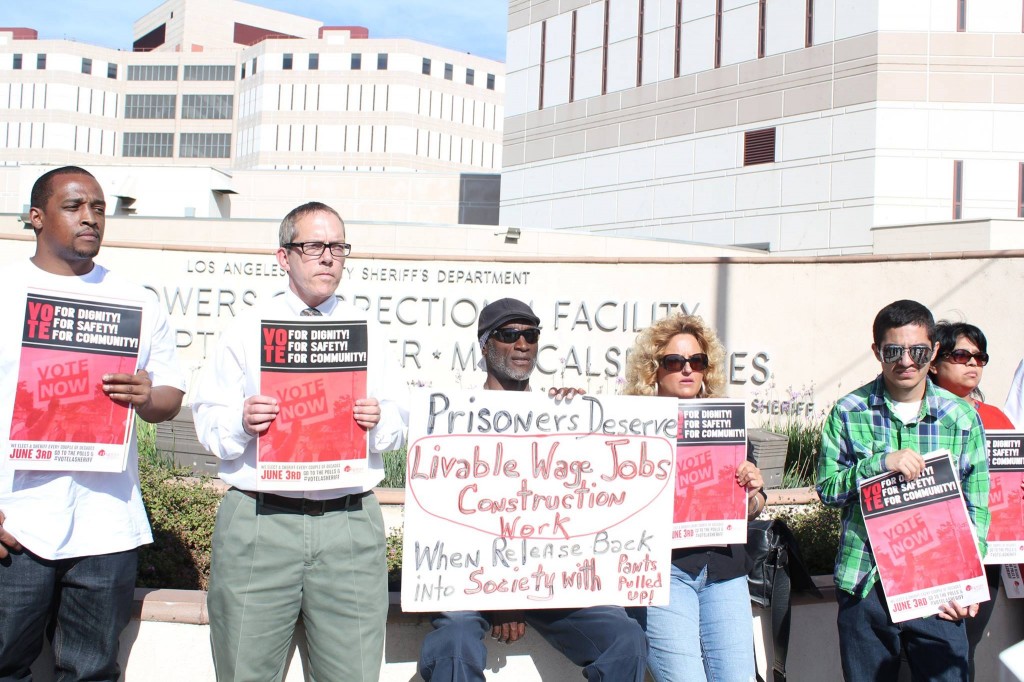 Protesters gather outside the LA County Jail ahead of the June sheriff election. | Daina Beth Solomon