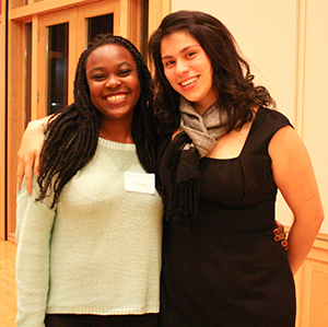 Alisha Agarde (l) and author Ashley Hansack (r) at a First Generation Mentorship Program Dinner at Whitman College in 2013 