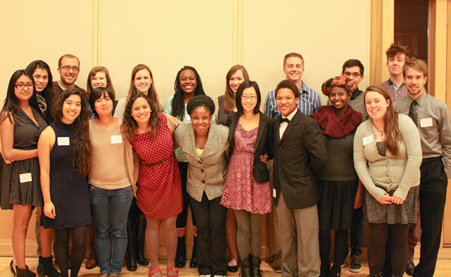 Mentors and mentees at Whitman College's first annual First Generation Mentorship Program Dinner in 2013.