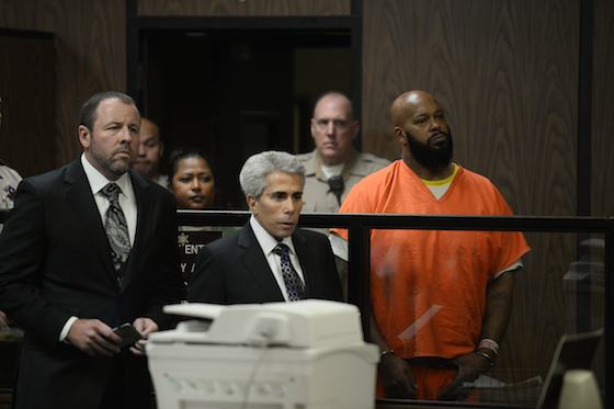 Marion 'Suge' Knight faces the judge at his arraignment in Compton's L.A. Superior Court. | Pool/Paul Beck, EPA